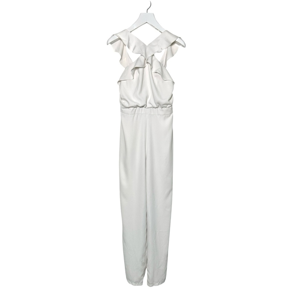 BHLDN MONIQUE LHUILLIER White Bissel Jumpsuit w/ Ruffle Halter Bodice -  Size 8 - Picture 12 of 12